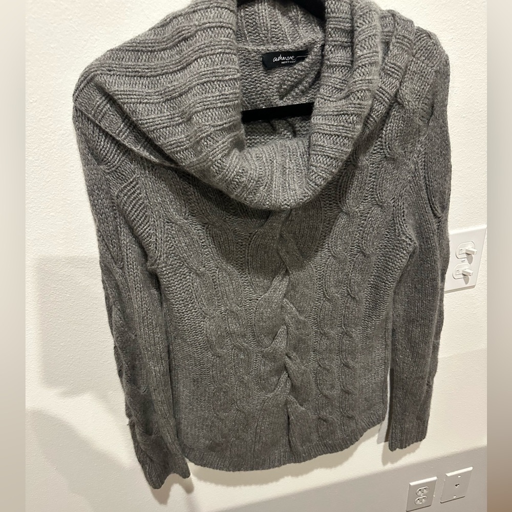 Saks Fifth Avenue Cashmere Charcoal Cable Knit Turtleneck Sweater